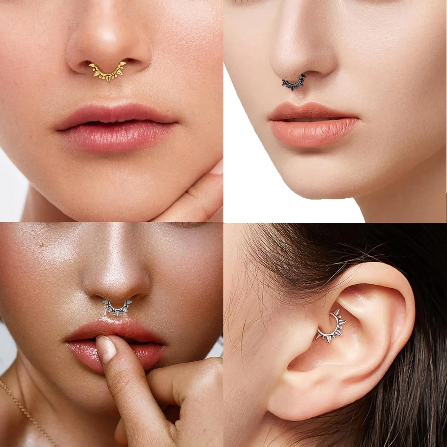 14G 16G Septum Jewelry G23 Titanium Septum Rings Spiked Cartilage Helix Earrings Hinged Segment Seamless Clicker Nose Rings Daith Piercing Jewelry