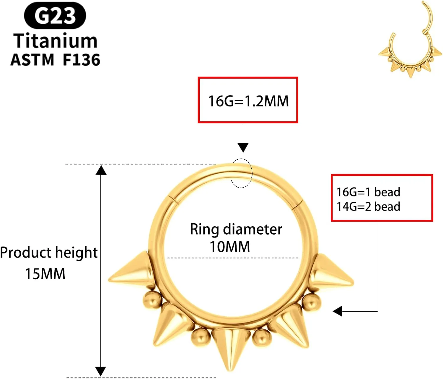 14G 16G Septum Jewelry G23 Titanium Septum Rings Spiked Cartilage Helix Earrings Hinged Segment Seamless Clicker Nose Rings Daith Piercing Jewelry