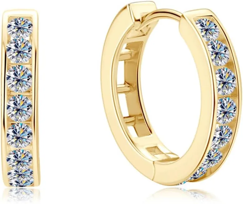 14K Gold Over S925 Sterling Silver 0.5ct D-Color VVS1 Diamond Hinged Hoop Earrings for Women, Ideal Birthday Present for a Cherished Wife