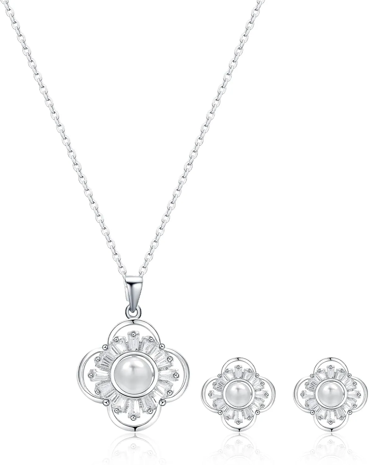 14K Gold Plated | 14K Platinum Plated Necklace for Women Necklace Earrings Set with Sparkling Zircon Inlay and Silver Post Earrings