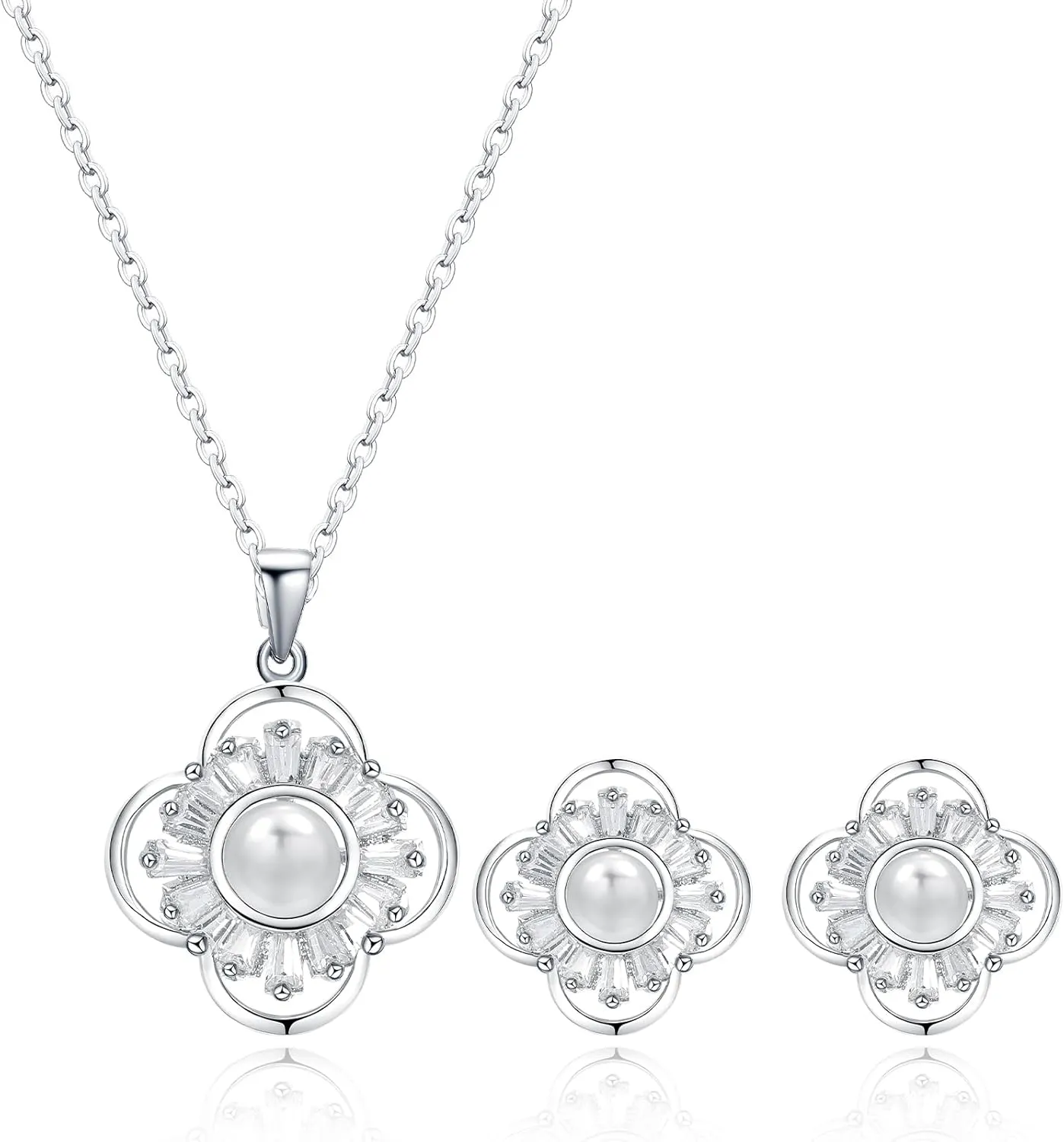 14K Gold Plated | 14K Platinum Plated Necklace for Women Necklace Earrings Set with Sparkling Zircon Inlay and Silver Post Earrings