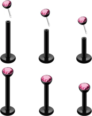 16G 18G Threadless Lip Ring 316L Surgical Steel 6mm 8mm 10mm Labret Jewelry for Tragus, Conch, Helix, Earlobe - Push in Nose Studs CZ Stud Earrings Monroe Piercing Jewelry for Women Men