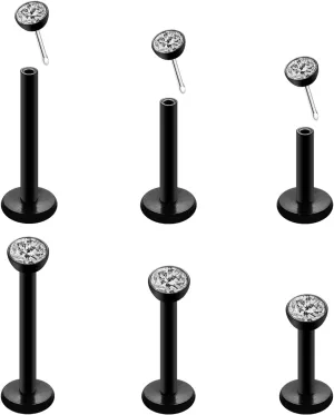 16G 18G Threadless Lip Ring 316L Surgical Steel 6mm 8mm 10mm Labret Jewelry for Tragus, Conch, Helix, Earlobe - Push in Nose Studs CZ Stud Earrings Monroe Piercing Jewelry for Women Men