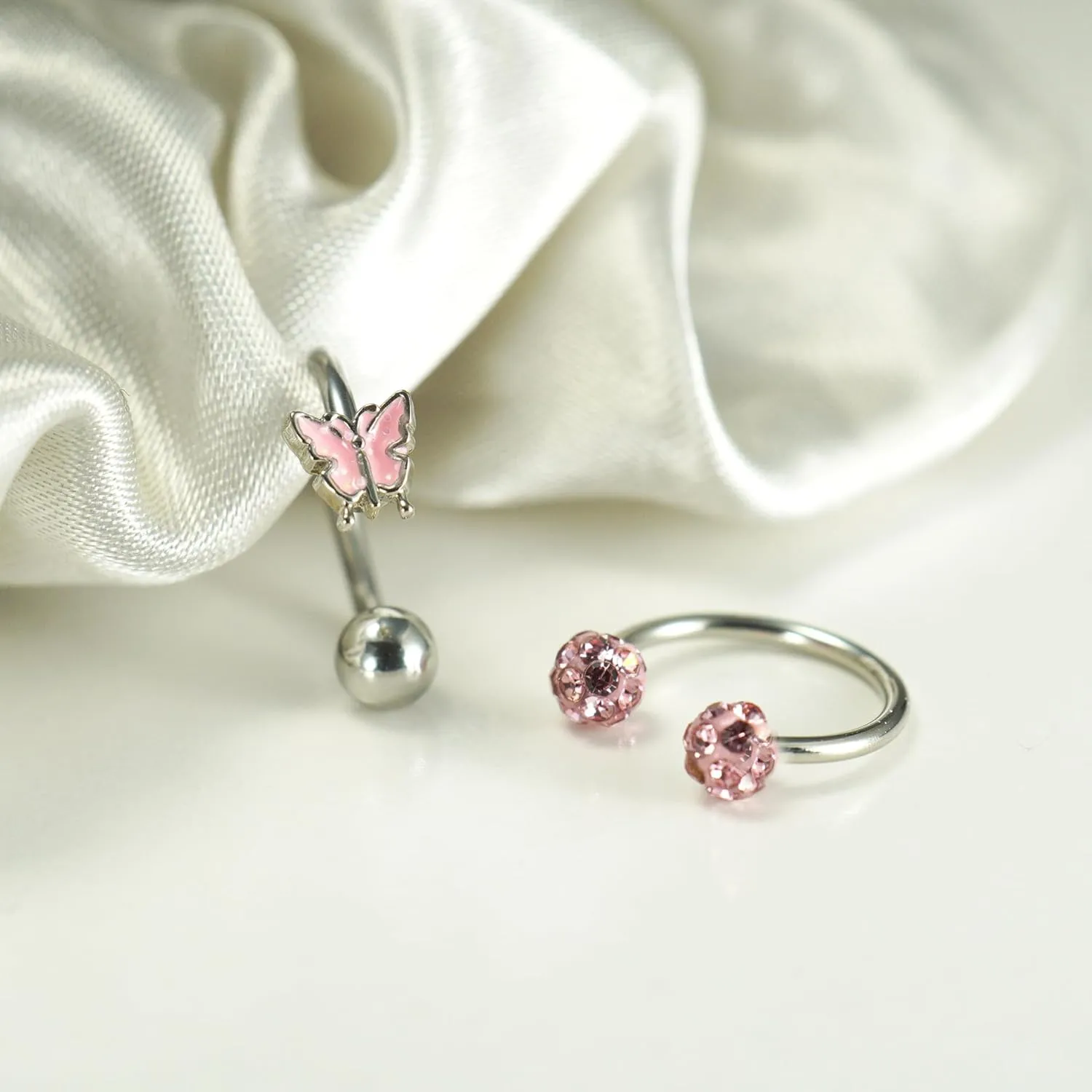 16G 2PCs Cute Pink Butterfly Lip Rings, Snake Bite Jewelry for Snake Bites Piecing, Horseshoe Labret Jewelry for Lip Piercing