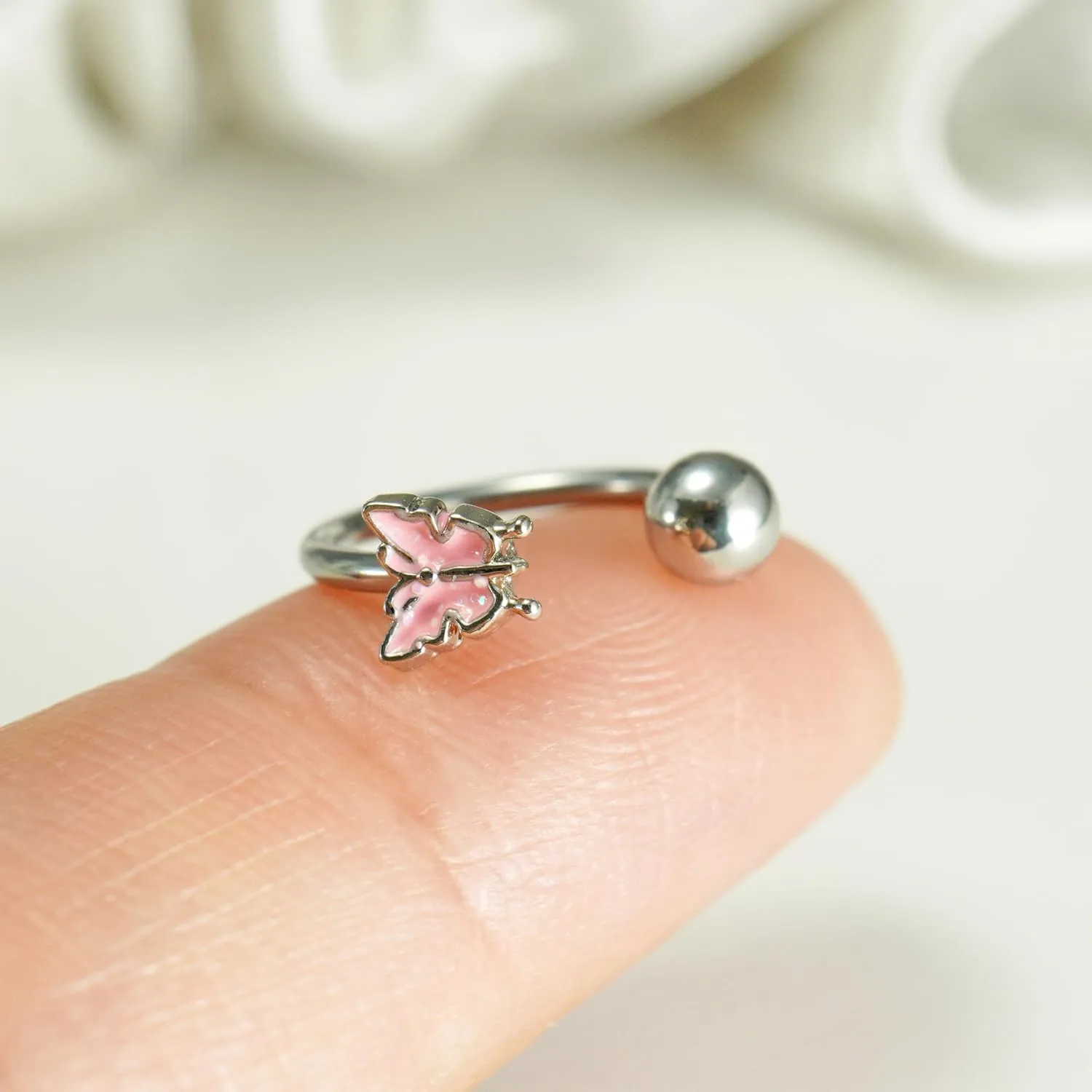 16G 2PCs Cute Pink Butterfly Lip Rings, Snake Bite Jewelry for Snake Bites Piecing, Horseshoe Labret Jewelry for Lip Piercing