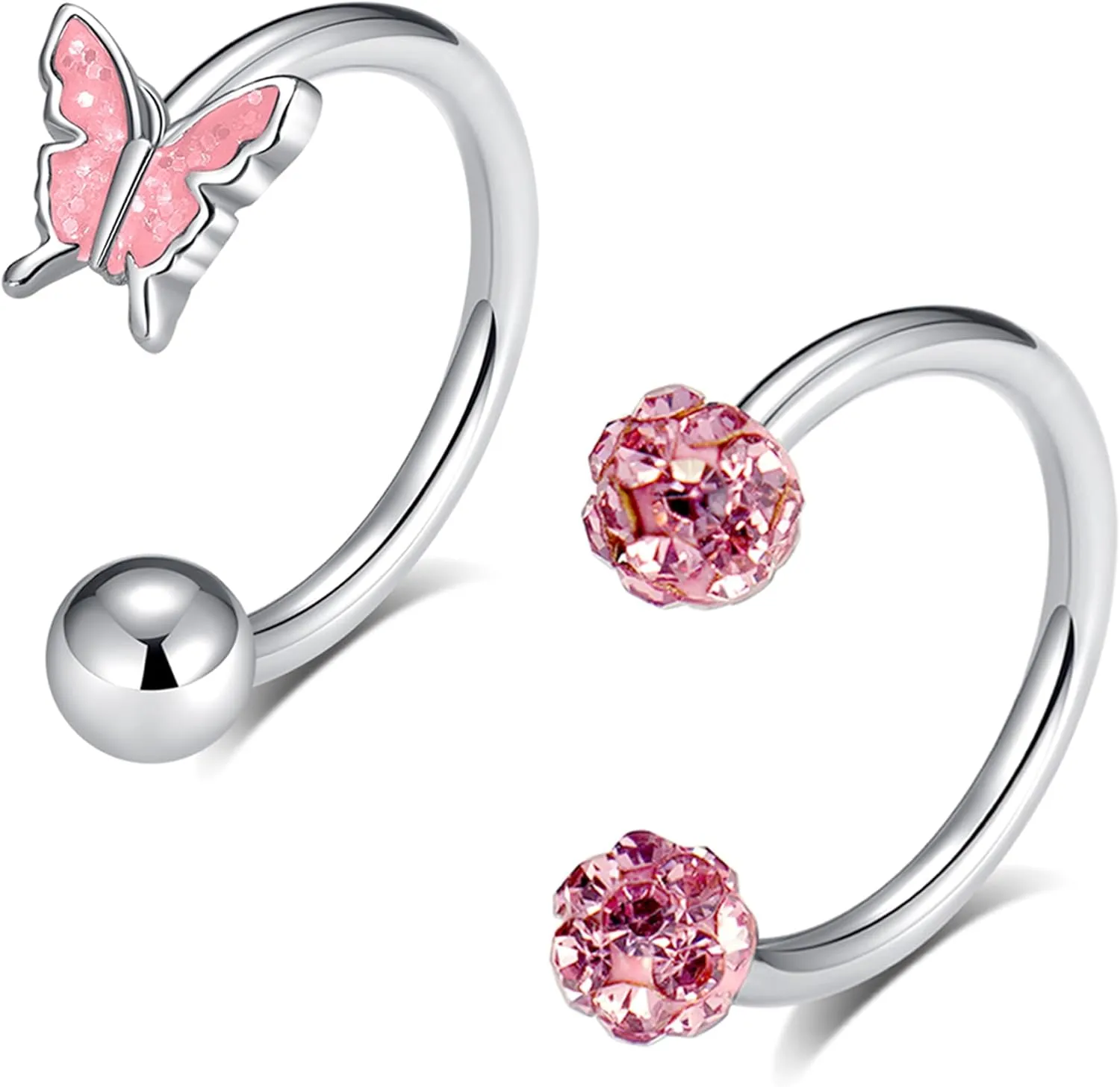 16G 2PCs Cute Pink Butterfly Lip Rings, Snake Bite Jewelry for Snake Bites Piecing, Horseshoe Labret Jewelry for Lip Piercing
