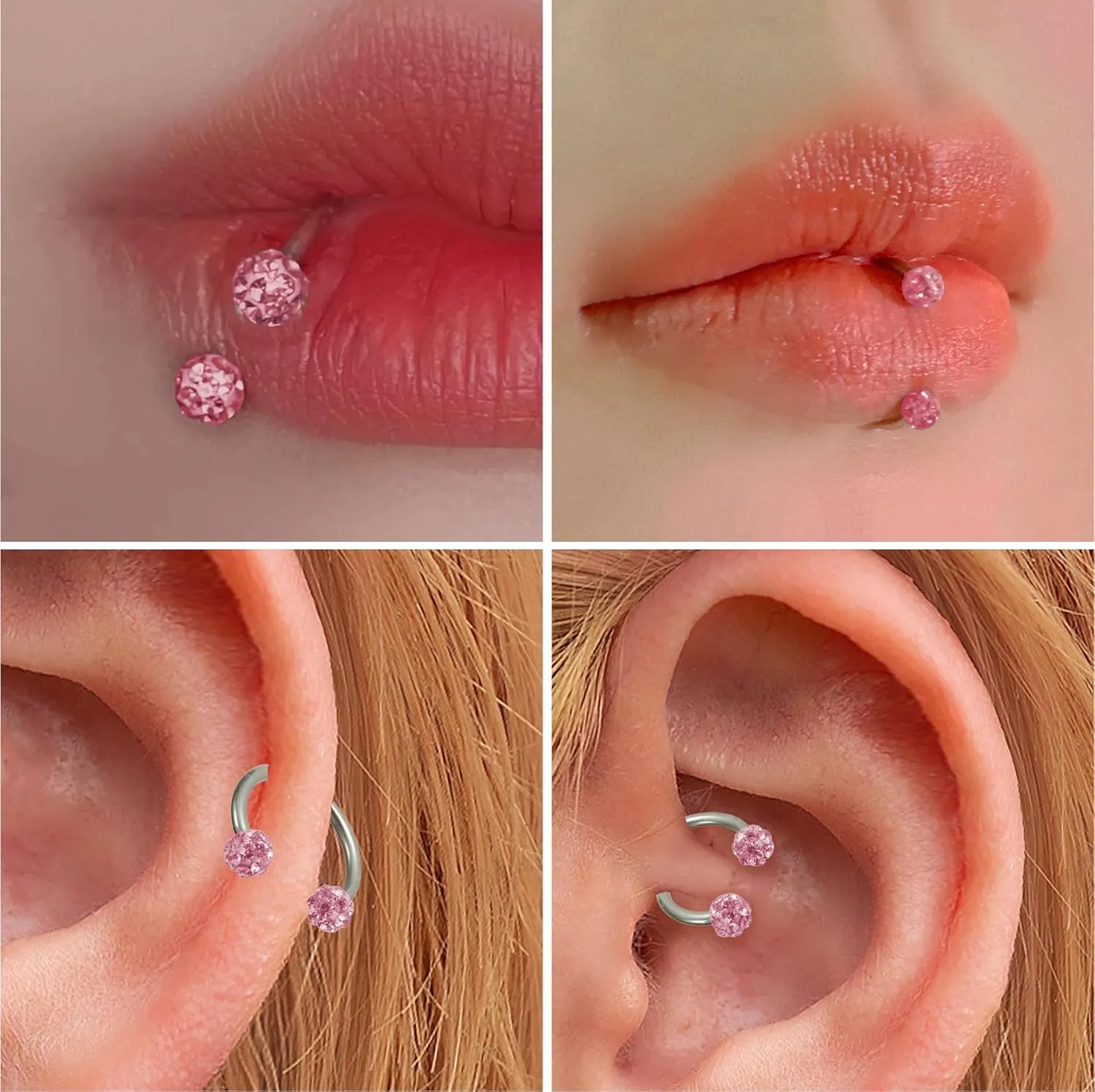 16G 2PCs Cute Pink Butterfly Lip Rings, Snake Bite Jewelry for Snake Bites Piecing, Horseshoe Labret Jewelry for Lip Piercing