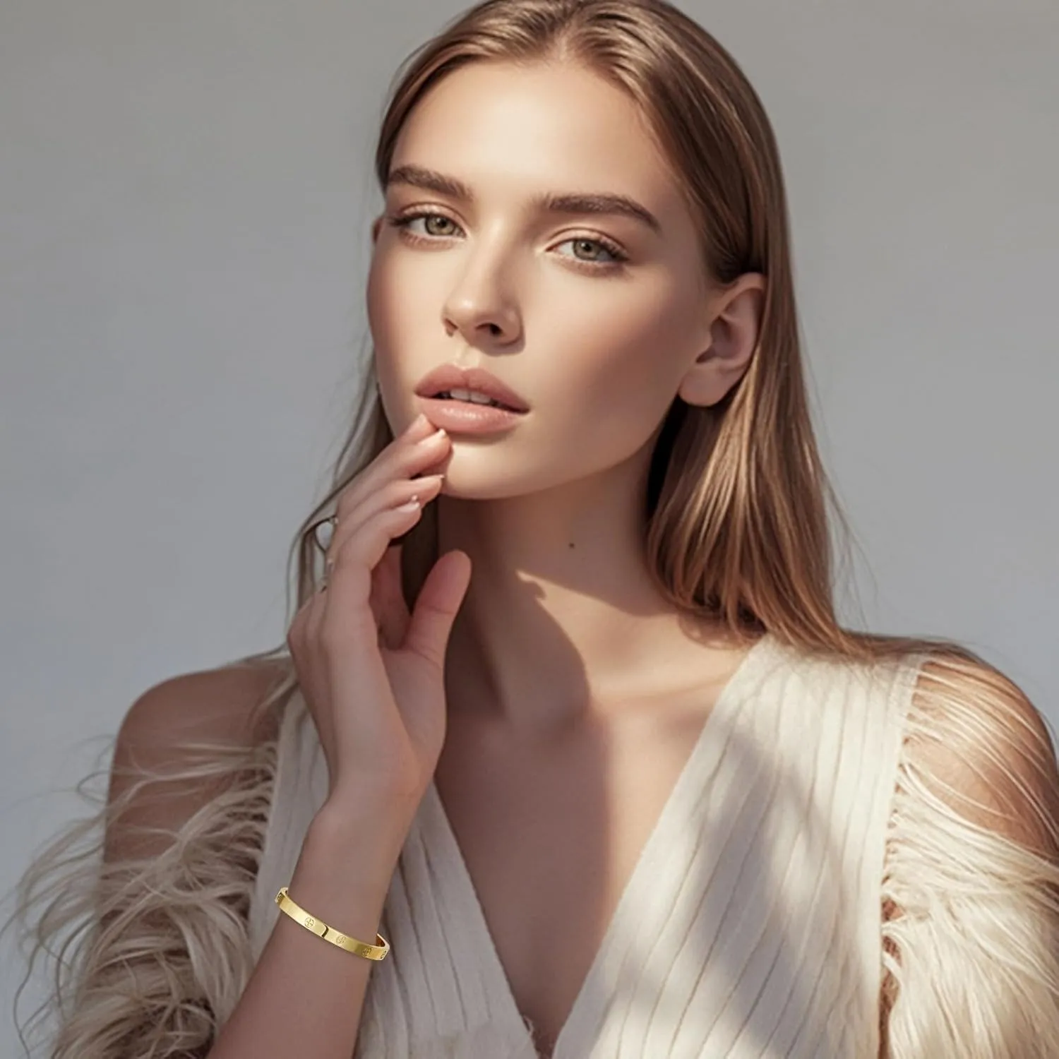 18K Gold Plated Love Bangle Bracelets for Women, Stainless Steel Cubic Zirconia Bangle Crystal Friendship Jewelry, Easter Wedding Birthday Gifts for Her, Girlfriend, Wife, Monther