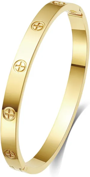 18K Gold Plated Love Bangle Bracelets for Women, Stainless Steel Cubic Zirconia Bangle Crystal Friendship Jewelry, Easter Wedding Birthday Gifts for Her, Girlfriend, Wife, Monther