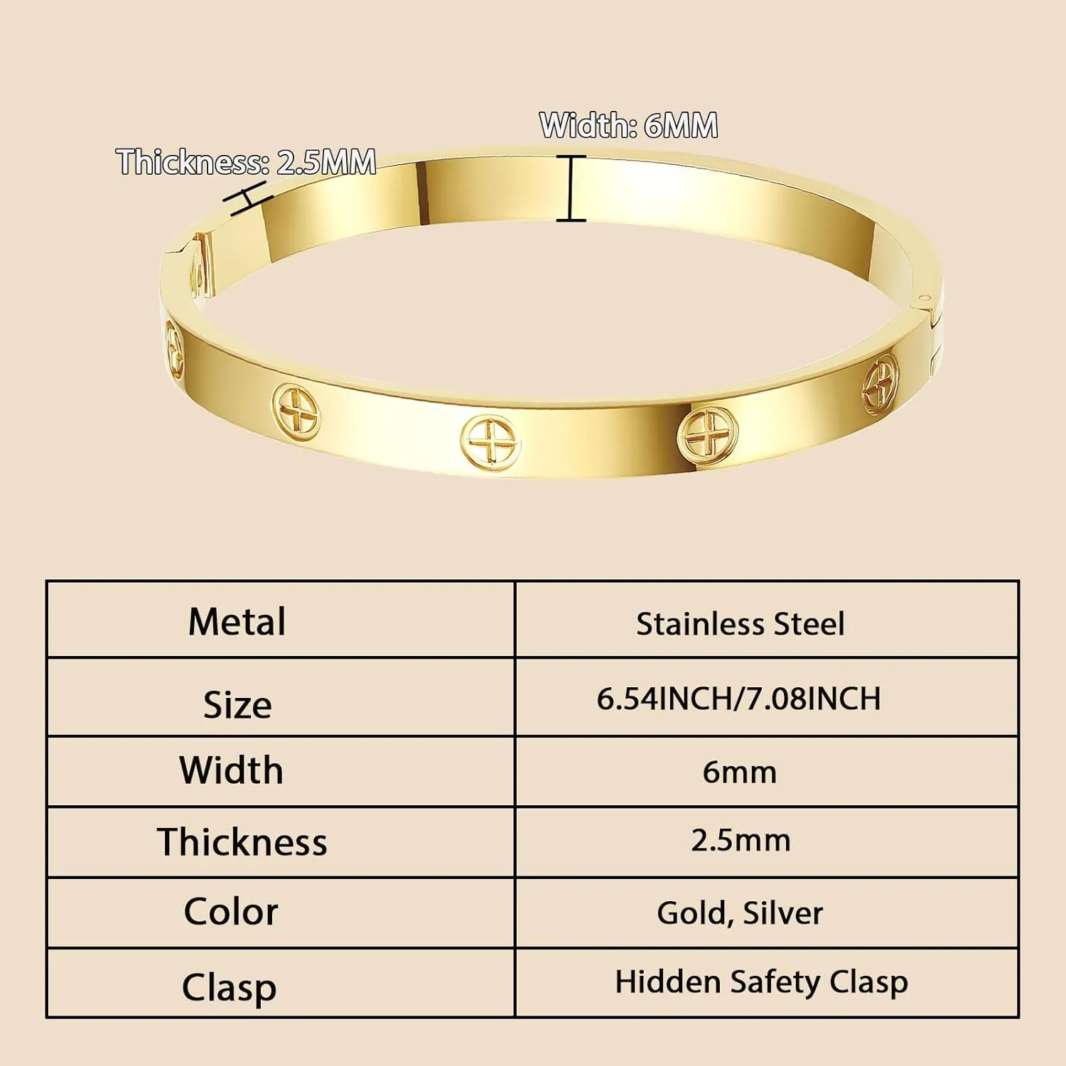 18K Gold Plated Love Bangle Bracelets for Women, Stainless Steel Cubic Zirconia Bangle Crystal Friendship Jewelry, Easter Wedding Birthday Gifts for Her, Girlfriend, Wife, Monther