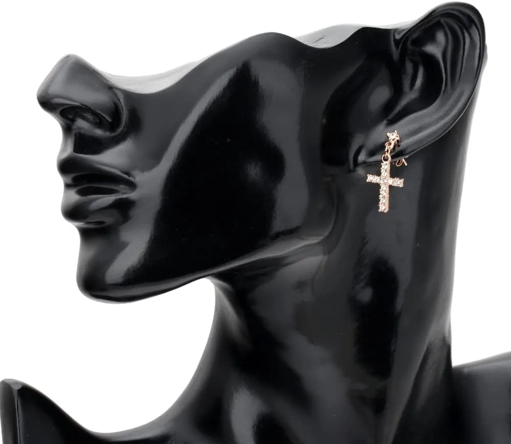 18K White Gold Plated Cubic Zirconia Cross Stud Earrings Tiny Cross Hoop Earrings Dainty Minimalist Faith Cross Dangle Huggie Earrings for Women Jewelry Gift