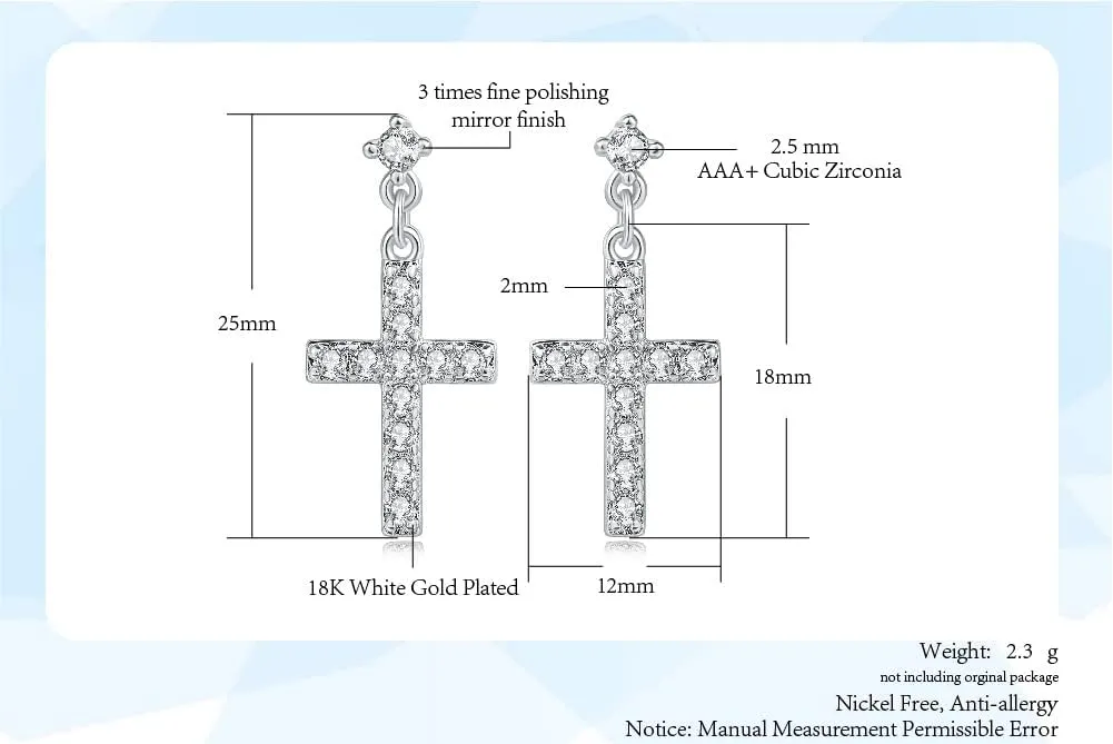 18K White Gold Plated Cubic Zirconia Cross Stud Earrings Tiny Cross Hoop Earrings Dainty Minimalist Faith Cross Dangle Huggie Earrings for Women Jewelry Gift