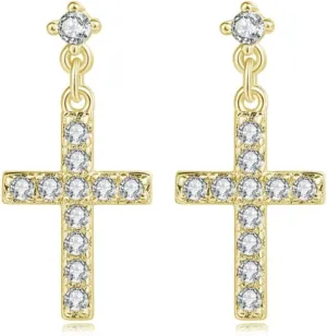 18K White Gold Plated Cubic Zirconia Cross Stud Earrings Tiny Cross Hoop Earrings Dainty Minimalist Faith Cross Dangle Huggie Earrings for Women Jewelry Gift