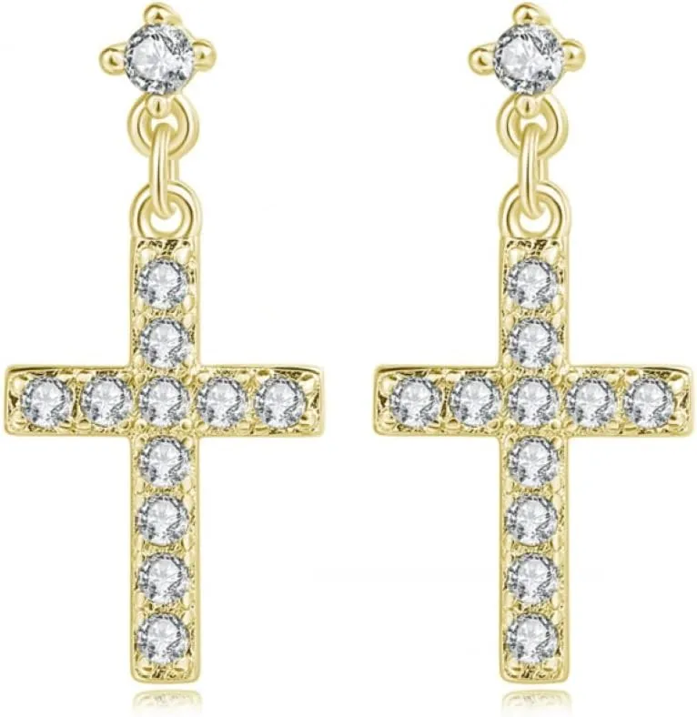 18K White Gold Plated Cubic Zirconia Cross Stud Earrings Tiny Cross Hoop Earrings Dainty Minimalist Faith Cross Dangle Huggie Earrings for Women Jewelry Gift