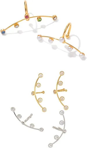 1PC Non Tarnish 18K Gold Colorful CZ Ear Cuffs Pearls Earrings for Women,Cubic Zirconia No Piercing Ear Wrap,Fashion Jewelry Gifts For Birthday (One Piece White Gold)