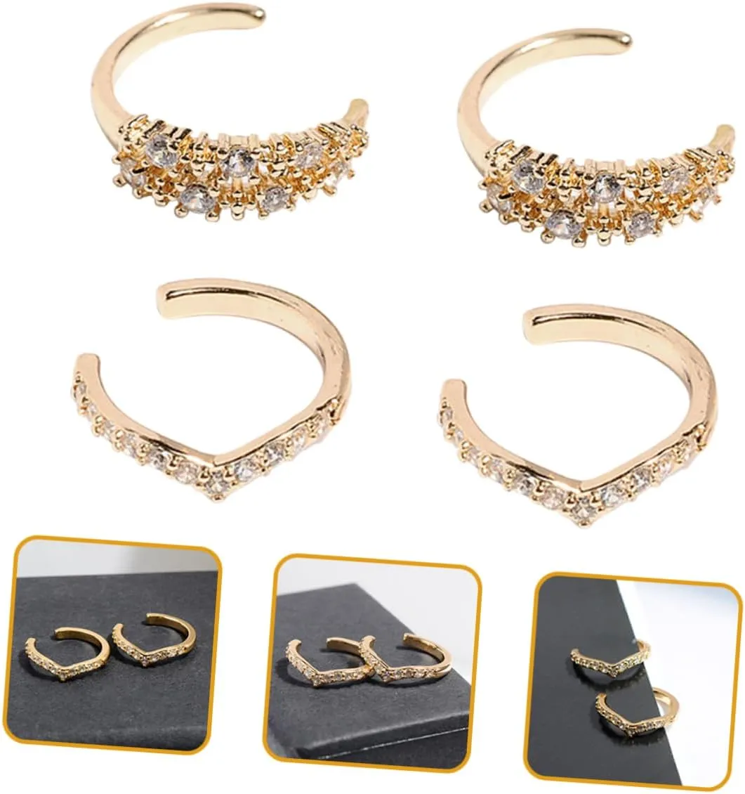 2 Pair Wraparound Ear Cuffs Silver Ear Cuffs Gold Formal Jewelry Earring Cuffs for Women Diamond Earring