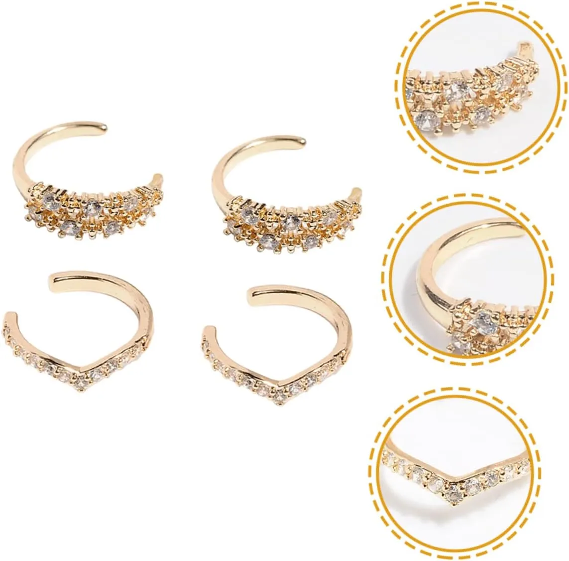 2 Pair Wraparound Ear Cuffs Silver Ear Cuffs Gold Formal Jewelry Earring Cuffs for Women Diamond Earring