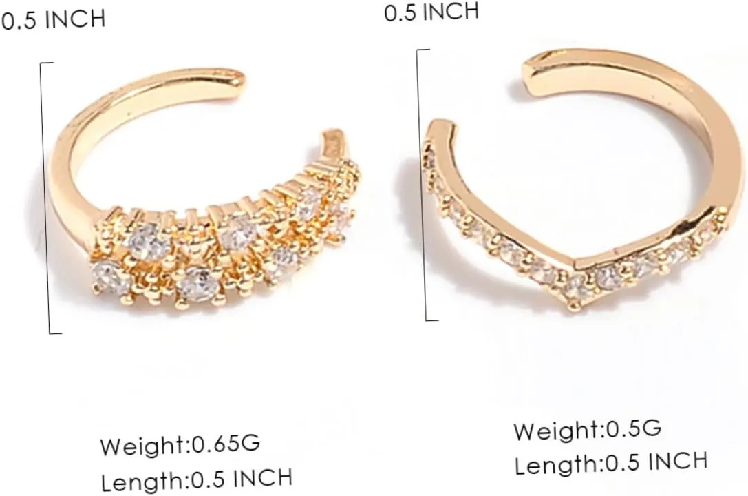 2 Pair Wraparound Ear Cuffs Silver Ear Cuffs Gold Formal Jewelry Earring Cuffs for Women Diamond Earring