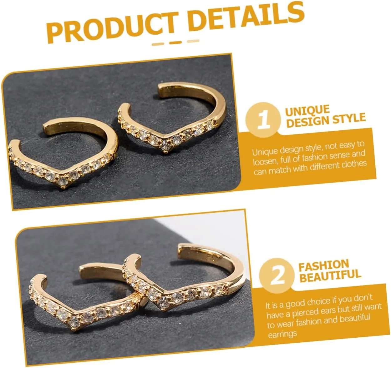 2 Pair Wraparound Ear Cuffs Silver Ear Cuffs Gold Formal Jewelry Earring Cuffs for Women Diamond Earring