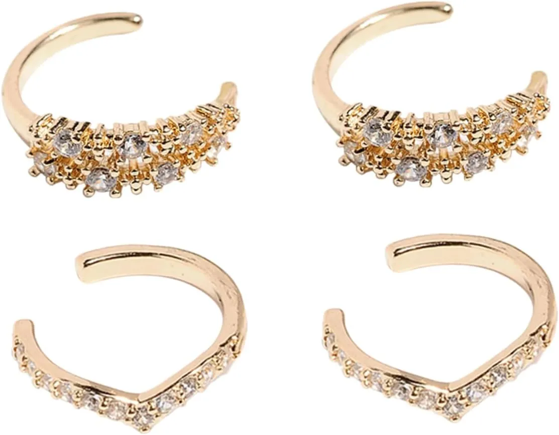2 Pair Wraparound Ear Cuffs Silver Ear Cuffs Gold Formal Jewelry Earring Cuffs for Women Diamond Earring