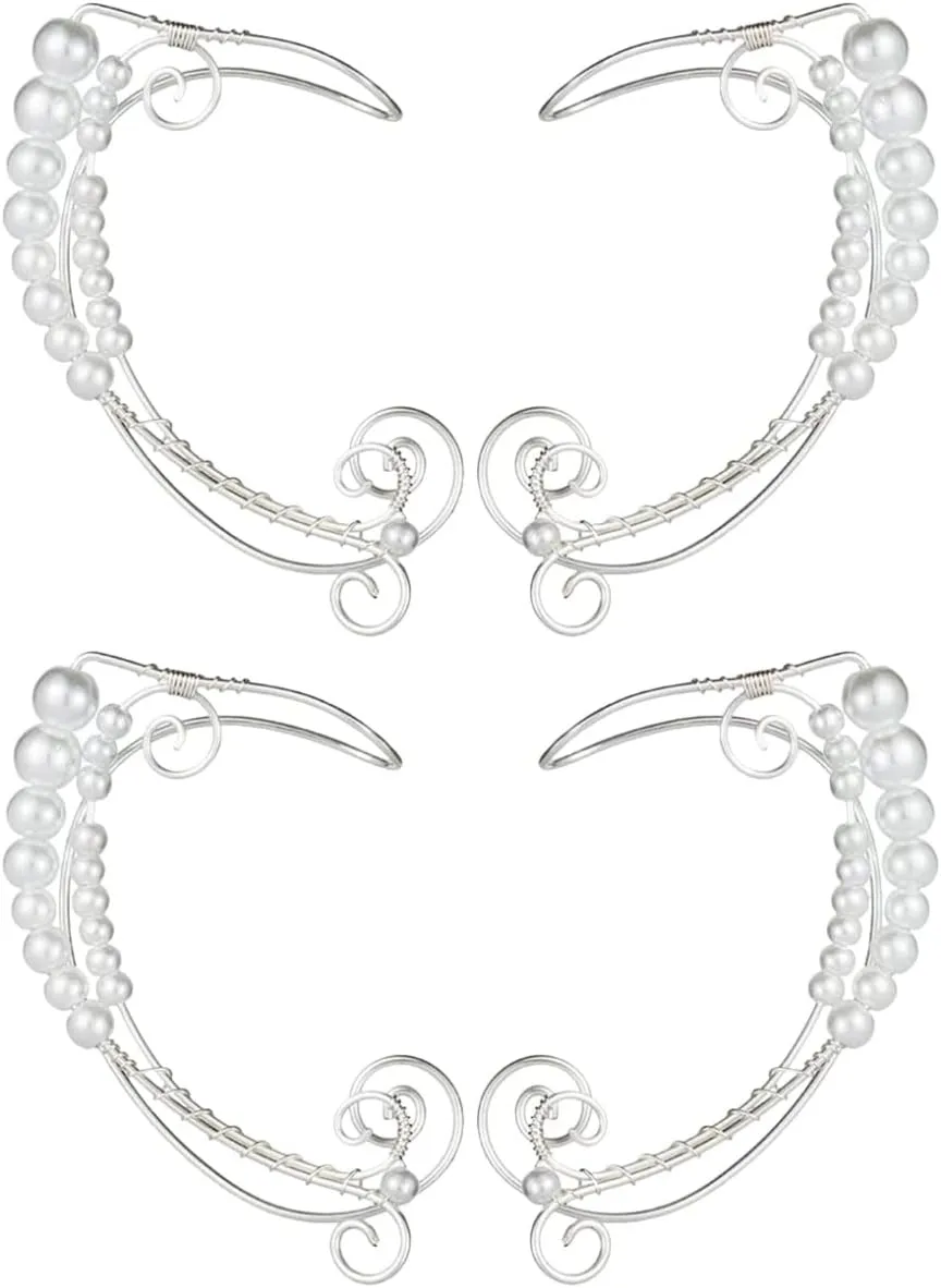 2 Pairs Elf Ear Cuffs Handmade Fairy Earring Cuffs Filigree Elven Ear Jewelry Wrap Clip- on Filigree Earrings masquerade accessories costume masquerade cuff earrings wrap earrings for Women Girls