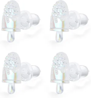 2 Pairs Plastic Earrings for Sensitive Ears - Bling Icecream Stud Earrings made of Silicone Hypoallergenic With Plastic Post For Women Girls Multipack