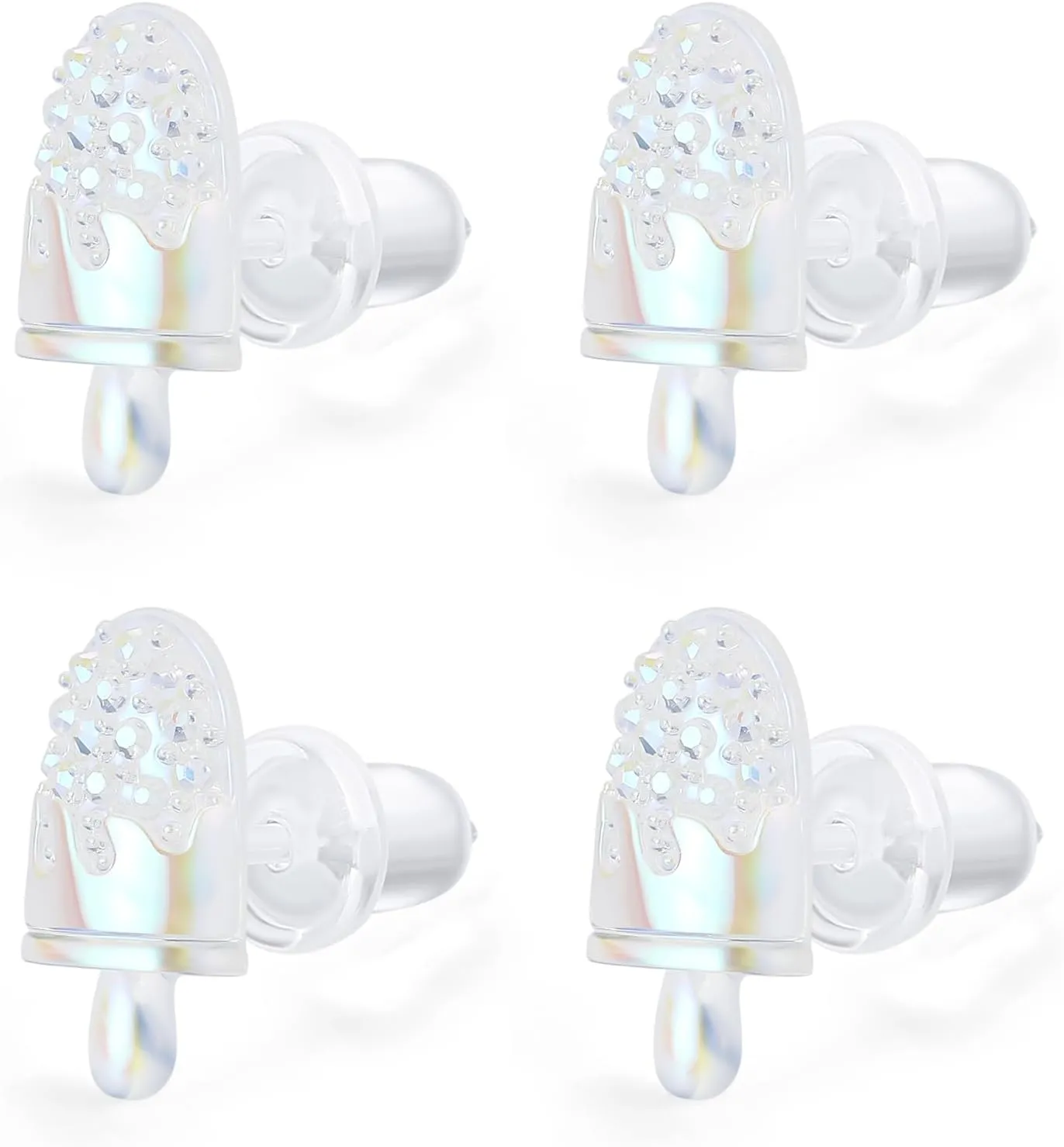2 Pairs Plastic Earrings for Sensitive Ears - Bling Icecream Stud Earrings made of Silicone Hypoallergenic With Plastic Post For Women Girls Multipack