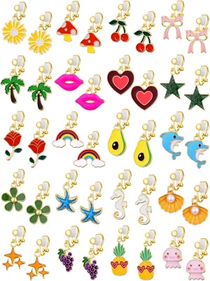 20 Pairs Clip on Earrings for Girls and Kids Non-Pierced Earrings for Little Girls with No Ear Holes, Cute Fun Animal Butterfly Cat Clip-on Earrings Pack for Toddler, Gift for 4-10 Years Old