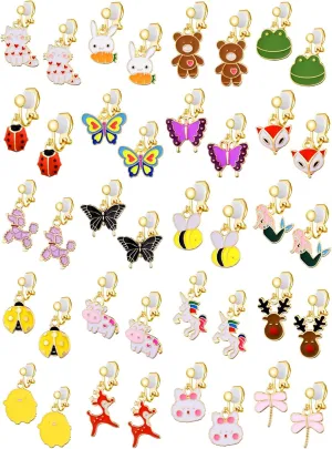 20 Pairs Clip on Earrings for Girls and Kids Non-Pierced Earrings for Little Girls with No Ear Holes, Cute Fun Animal Butterfly Cat Clip-on Earrings Pack for Toddler, Gift for 4-10 Years Old