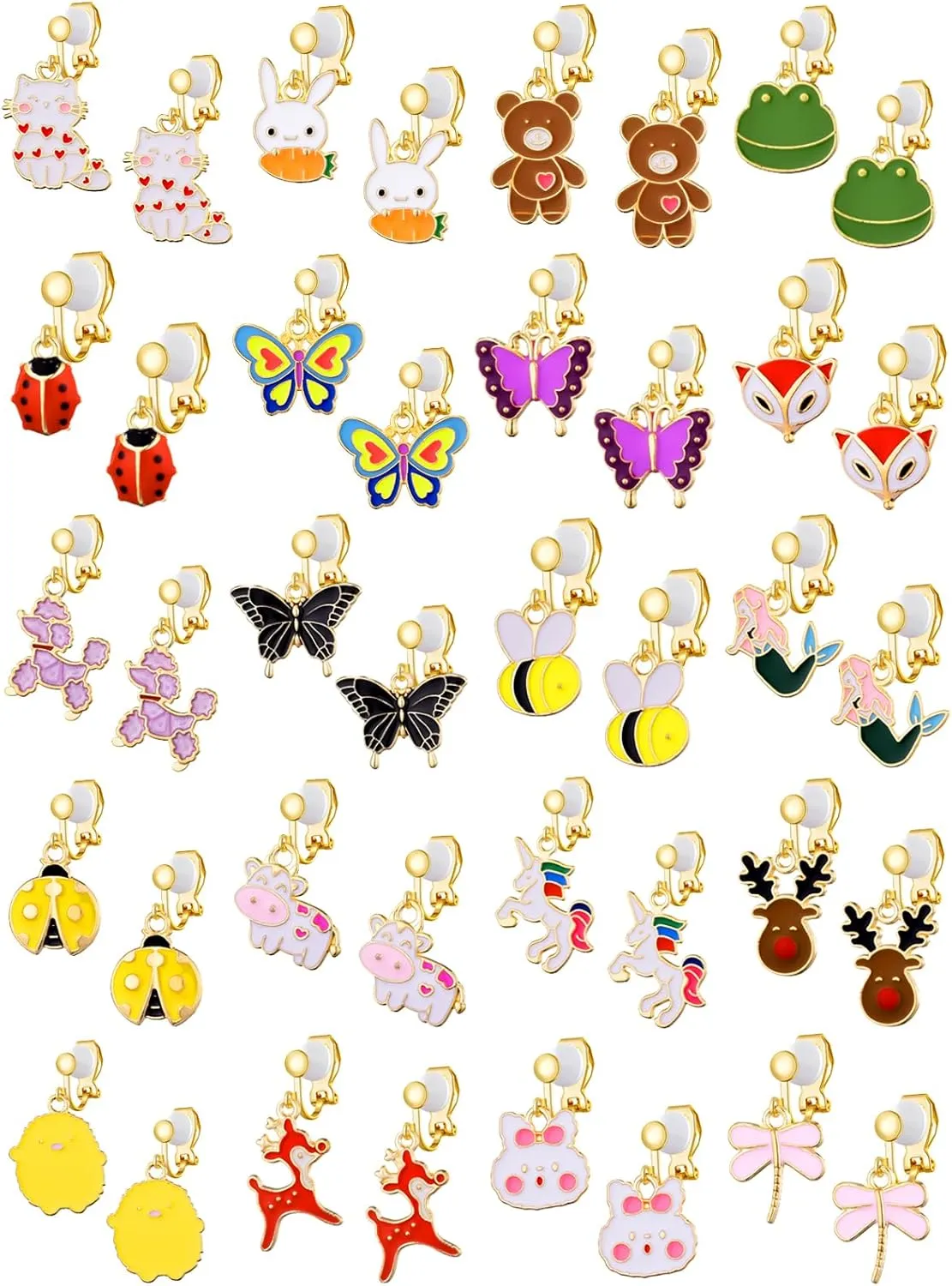 20 Pairs Clip on Earrings for Girls and Kids Non-Pierced Earrings for Little Girls with No Ear Holes, Cute Fun Animal Butterfly Cat Clip-on Earrings Pack for Toddler, Gift for 4-10 Years Old