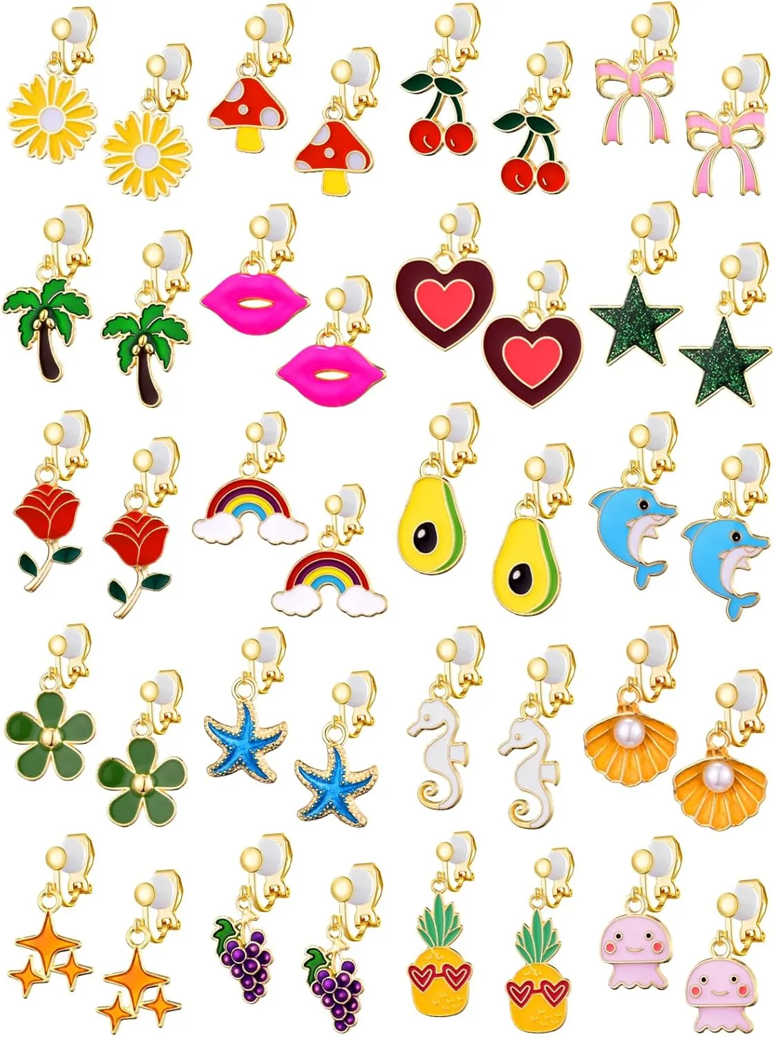 20 Pairs Clip on Earrings for Girls and Kids Non-Pierced Earrings for Little Girls with No Ear Holes, Cute Fun Animal Butterfly Cat Clip-on Earrings Pack for Toddler, Gift for 4-10 Years Old