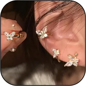 2pairs Butterfly Ear Cuff for Women Ear Cuffs Non Piercing Rhinsetone Clip on Earrings Cartilage Cuff Earrings Stack Trendy Gifts
