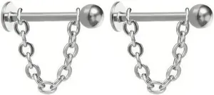 2Pcs 16G Chain Lip Rings Stainless Steel Snake Bite Jewelry Statement Chain Round Ball Spike Lip Studs Body Piercing Jewelry for Women