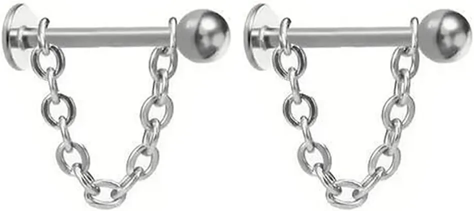 2Pcs 16G Chain Lip Rings Stainless Steel Snake Bite Jewelry Statement Chain Round Ball Spike Lip Studs Body Piercing Jewelry for Women