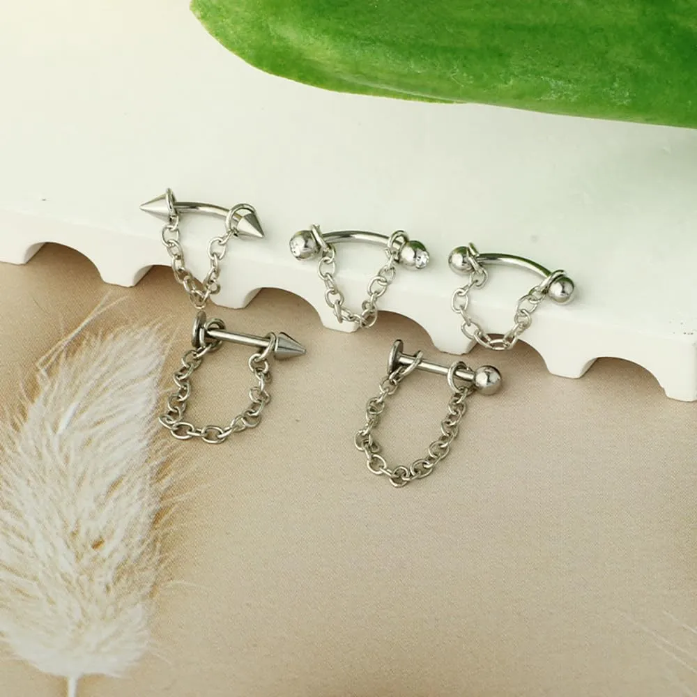 2Pcs 16G Chain Lip Rings Stainless Steel Snake Bite Jewelry Statement Chain Round Ball Spike Lip Studs Body Piercing Jewelry for Women