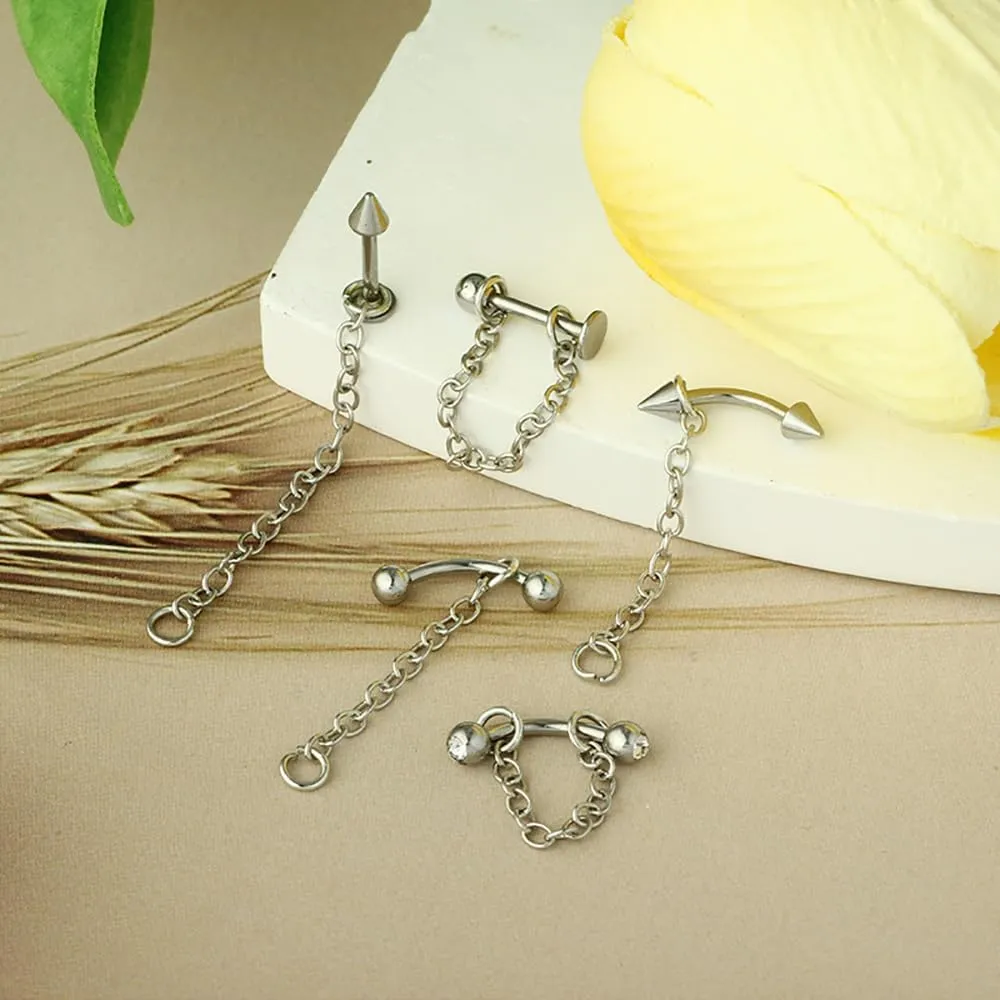 2Pcs 16G Chain Lip Rings Stainless Steel Snake Bite Jewelry Statement Chain Round Ball Spike Lip Studs Body Piercing Jewelry for Women