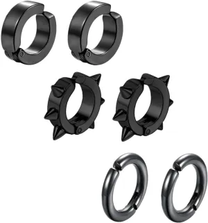 3 Pairs Clip On Non-pierced Hoop Earrings for Men Women Stainless Steel Cartilage Spikes Awl Ear Cuffs Punk Rock Earrings