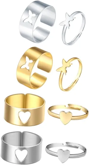 4Pairs Chic Butterfly Ring Set for Couples of Decorative Finger Rings Styles Comfortable Design for Daily Wear Lovers