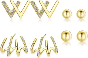 8 Pairs Silver Gold Climber Claw Studs Earrings Set for Look-like Multiple Piercing 14K Gold Plated Ear Cuff Studs Huggie Wrap Earrings for Women Small Ball Stud Zircon Gold Hoops Jewelry