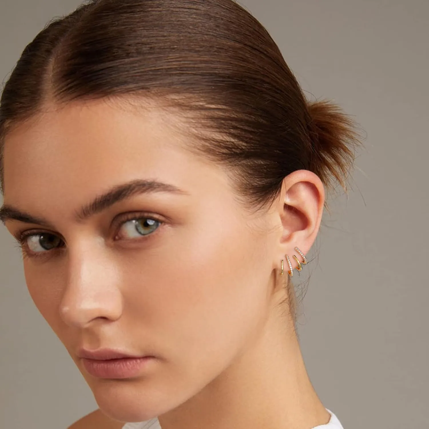8 Pairs Silver Gold Climber Claw Studs Earrings Set for Look-like Multiple Piercing 14K Gold Plated Ear Cuff Studs Huggie Wrap Earrings for Women Small Ball Stud Zircon Gold Hoops Jewelry