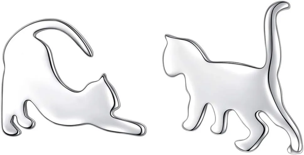 925 Sterling Silver Cute Animal Cat Stud Earrings for Women Birthday Gift Cat Lover Jewelry