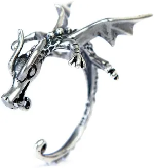 925 Sterling Silver Dragon Ear Cuff, Oriental Style Single Wrap Earring