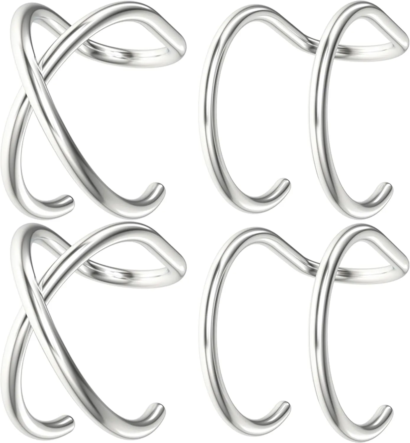 925 Sterling Silver Ear Cuff Clip, Cartilage Earring No Piercing, Adjustable Double Lines Cross U Shape Ear Clip for Women, Men