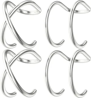 925 Sterling Silver Ear Cuff Clip, Cartilage Earring No Piercing, Adjustable Double Lines Cross U Shape Ear Clip for Women, Men