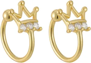 925 Sterling Silver Ear Cuff for Women, 18K Gold Crown Ear Cuffs Earrings, Non Pierced Hollow Crown Earring Cuff