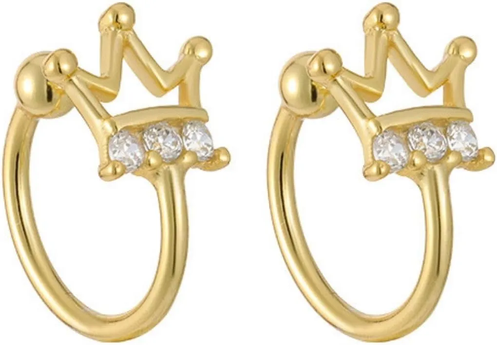 925 Sterling Silver Ear Cuff for Women, 18K Gold Crown Ear Cuffs Earrings, Non Pierced Hollow Crown Earring Cuff