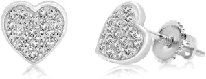 925 Sterling Silver Heart Earrings for Kids Screwback Studs With Crystal Elements Safe Hypoallergenic For Girls Children Infants Toddlers Babies and Tween White Gold Toned
