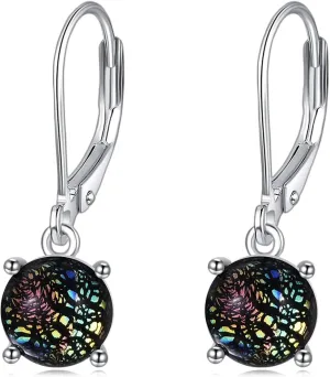 925 Sterling Silver Leverback Earrings Coloured Platinum Glass Jewelry for Women Birthday Gifts