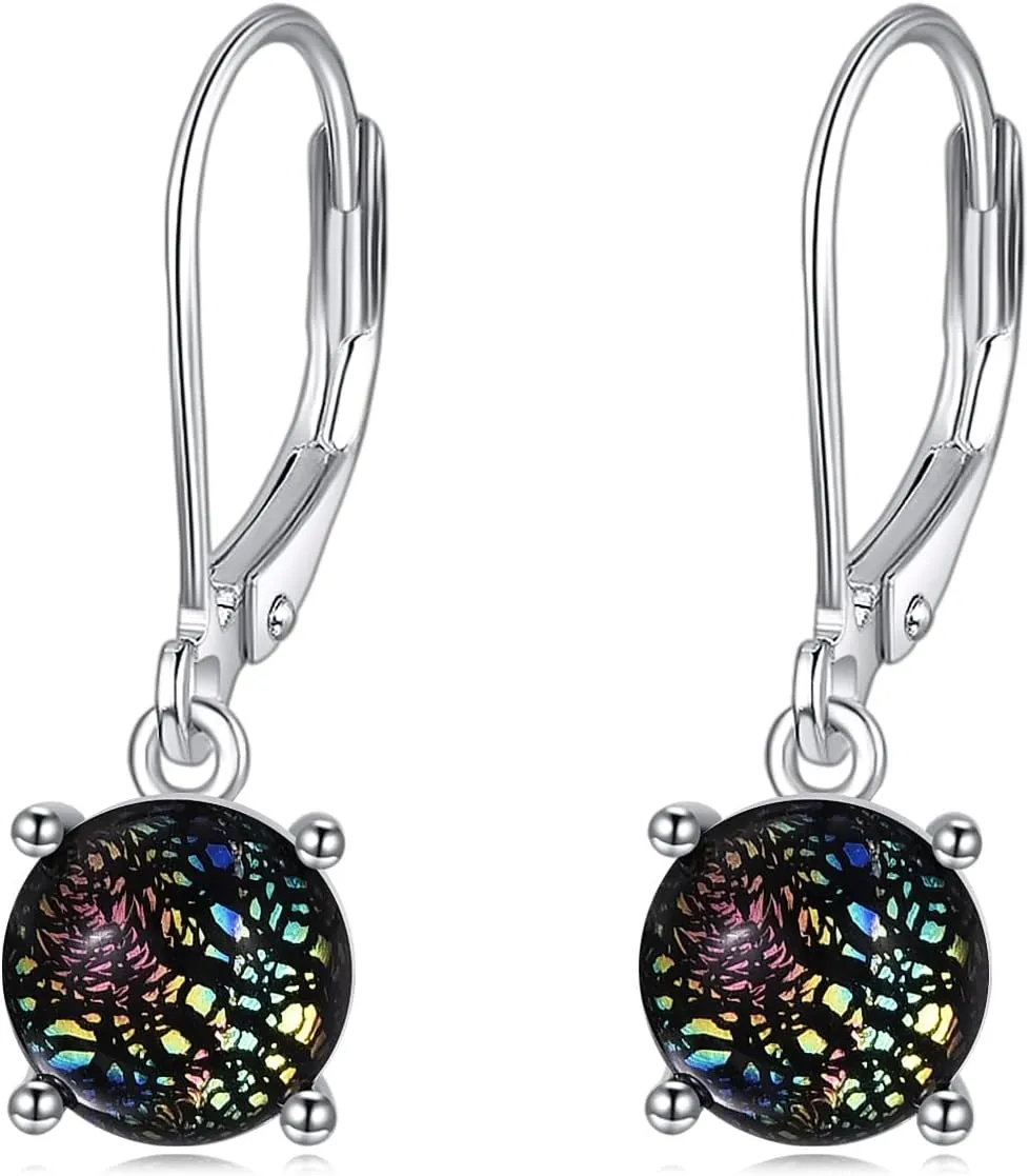 925 Sterling Silver Leverback Earrings Coloured Platinum Glass Jewelry for Women Birthday Gifts