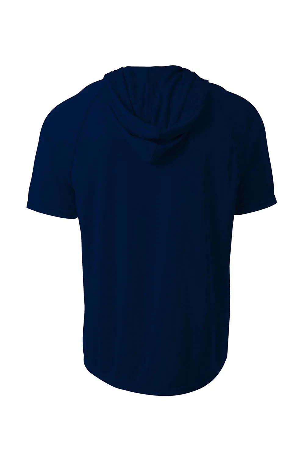 A4 Mens Performance Moisture Wicking Short Sleeve Hooded T-Shirt Hoodie - Navy Blue
